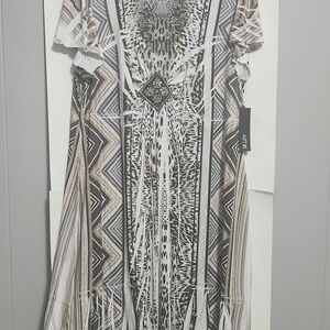 Apt. 9 White and Beige Printed Maxi Dress with Embellished Detail